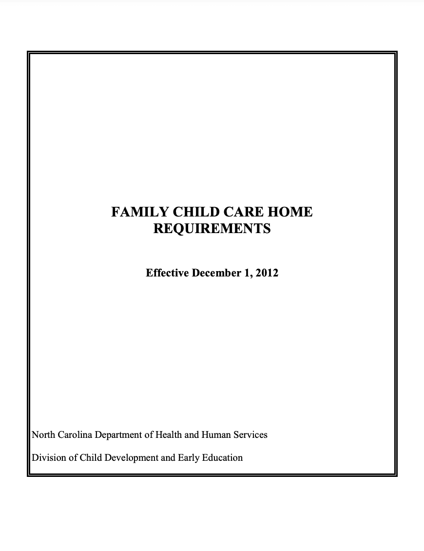 Family Child Care Home Requirements from the Department of Health and