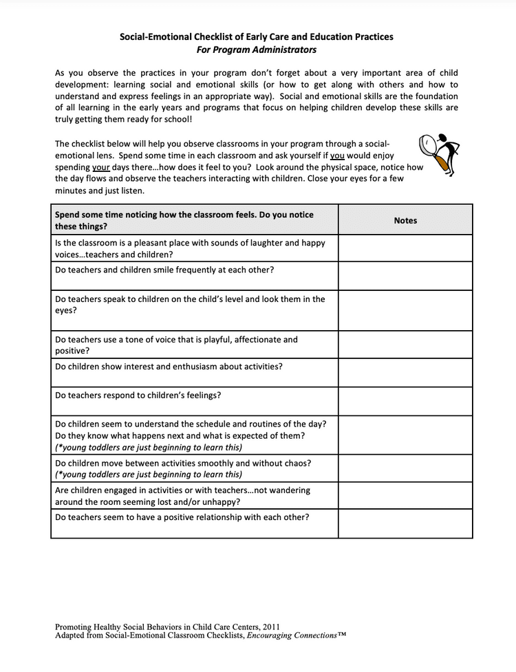 For Program Administrators: Social-Emotional Checklist of Early Care ...