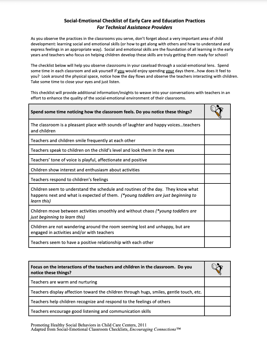 For TA Providers SocialEmotional Checklist of Early Care and